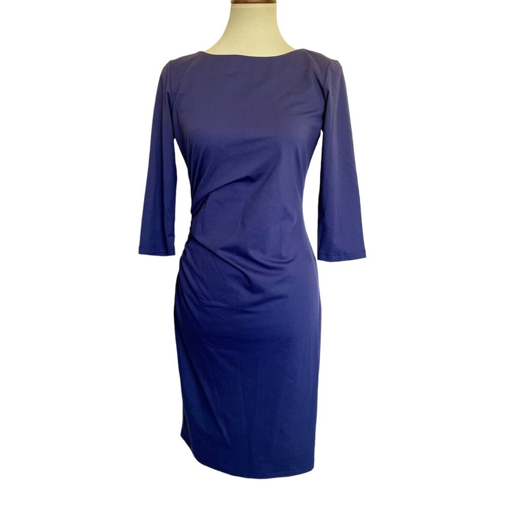 J. McLaughlin Sage Navy Blue Ruched Waist Dress - Small
